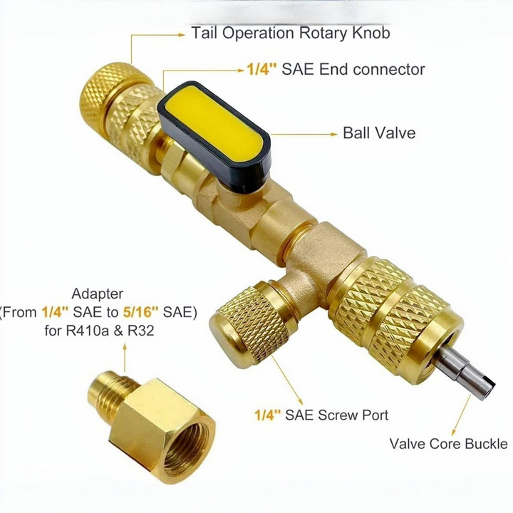 HVAC valve core service tool for refrigerant charging, recovery, and essential maintenance.
