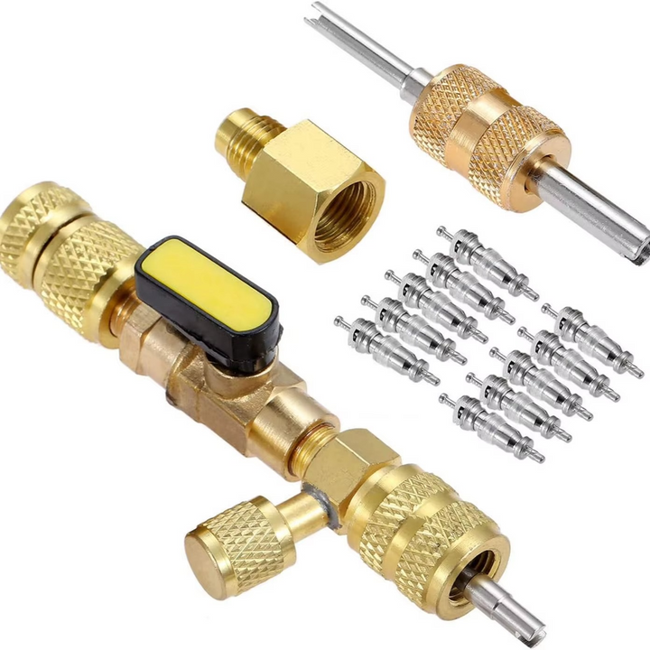 Durable dual-size HVAC valve core repair tool for refrigerant line maintenance and service.