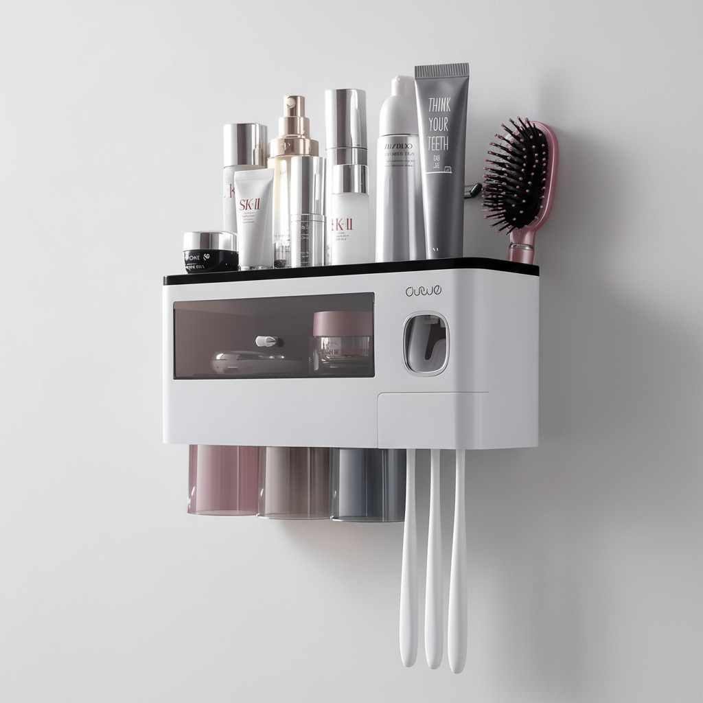 HygiaHolder automatic toothpaste dispenser, a clean and modern bathroom accessory.