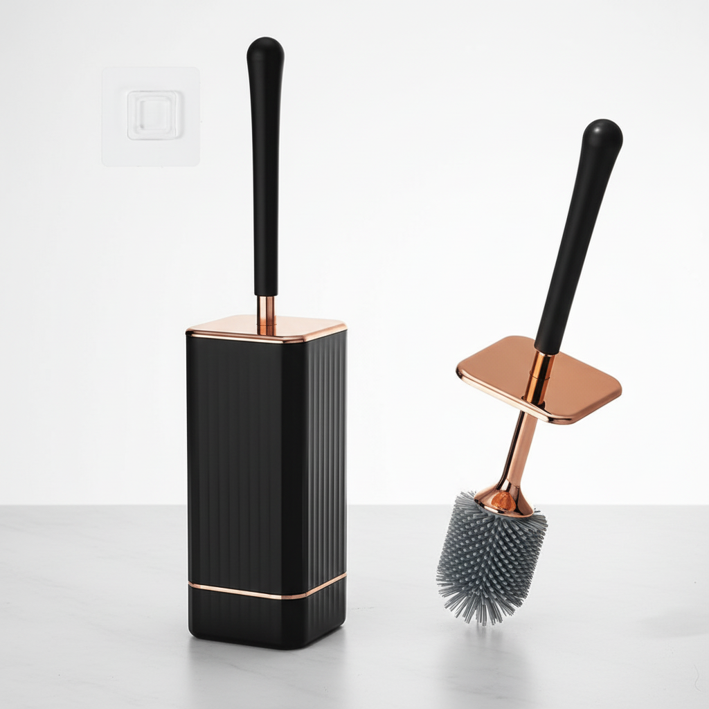 Wall-mounted HygiaMount toilet brush with holder, perfect for compact and clean bathrooms