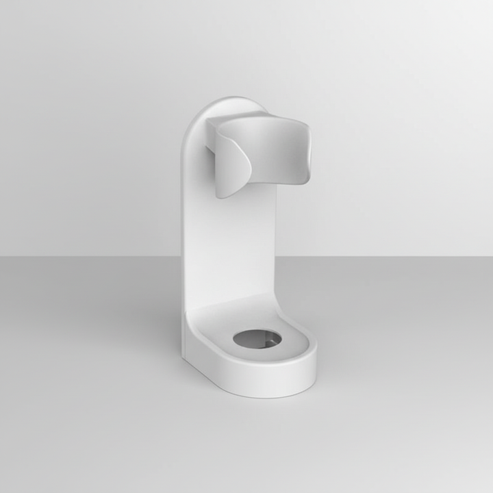 White HygienStay adhesive toothbrush holder, securely mounted on a bathroom wall without drilling, for modern storage.