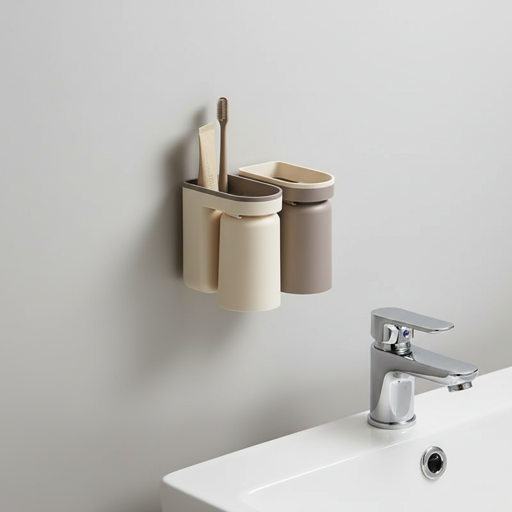 Magnetic hanging toothbrush cup and holder, hygienic storage solution for modern bathrooms