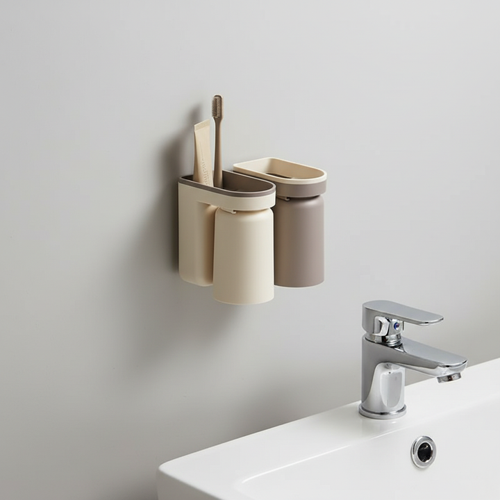 Magnetic hanging toothbrush cup and holder, hygienic storage solution for modern bathrooms