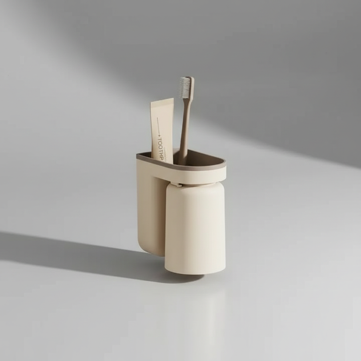 White magnetic toothbrush cup, wall-mounted, drilling-free installation, bathroom organization