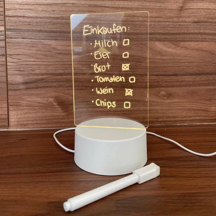 Stylish GlowPad illuminated message board with LED lighting, ideal for creative notes, lists & desk decor.