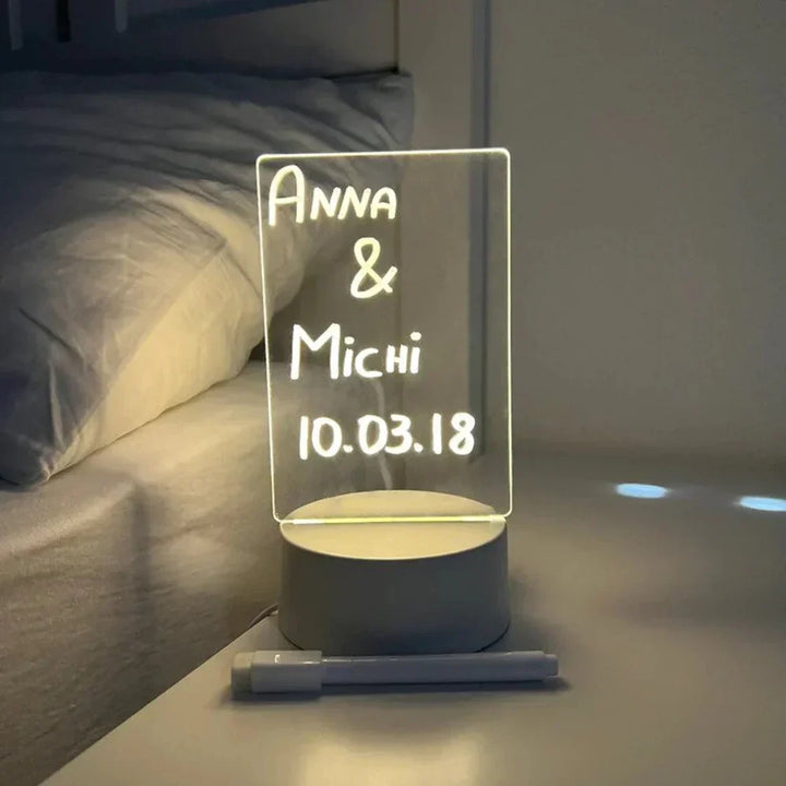 Magic GlowPad illuminated notepad, a reusable LED message board that glows, enhancing desk organization.