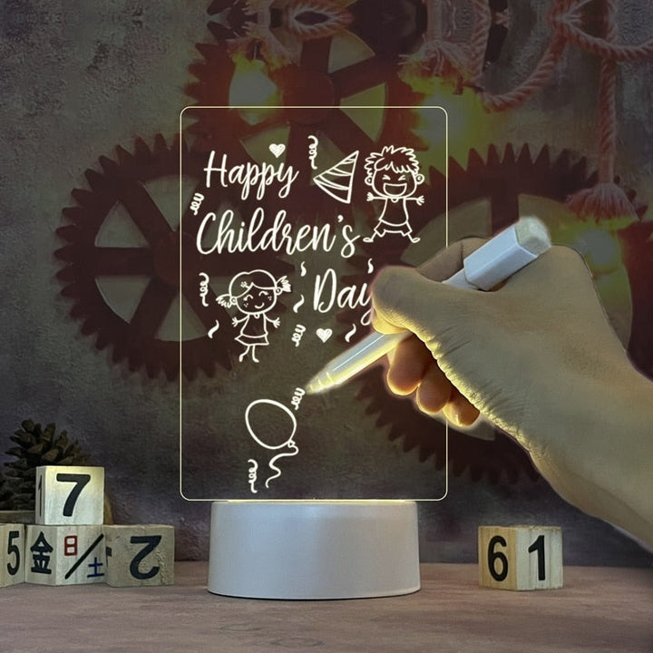 Illuminated memo board for office accessories, casting a soft, clear glow