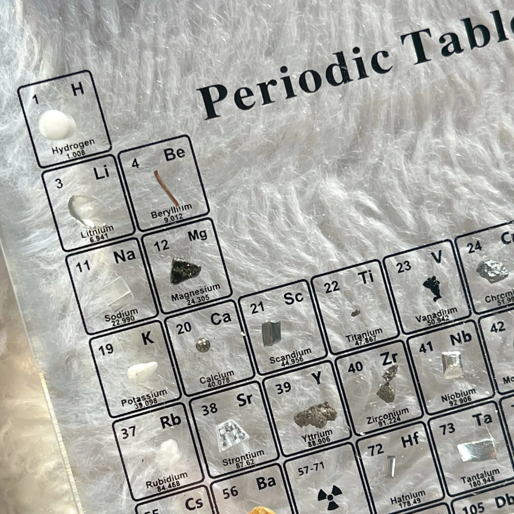 Glowing acrylic Illuminated Periodic Table with Real Elements, perfect for science enthusiasts