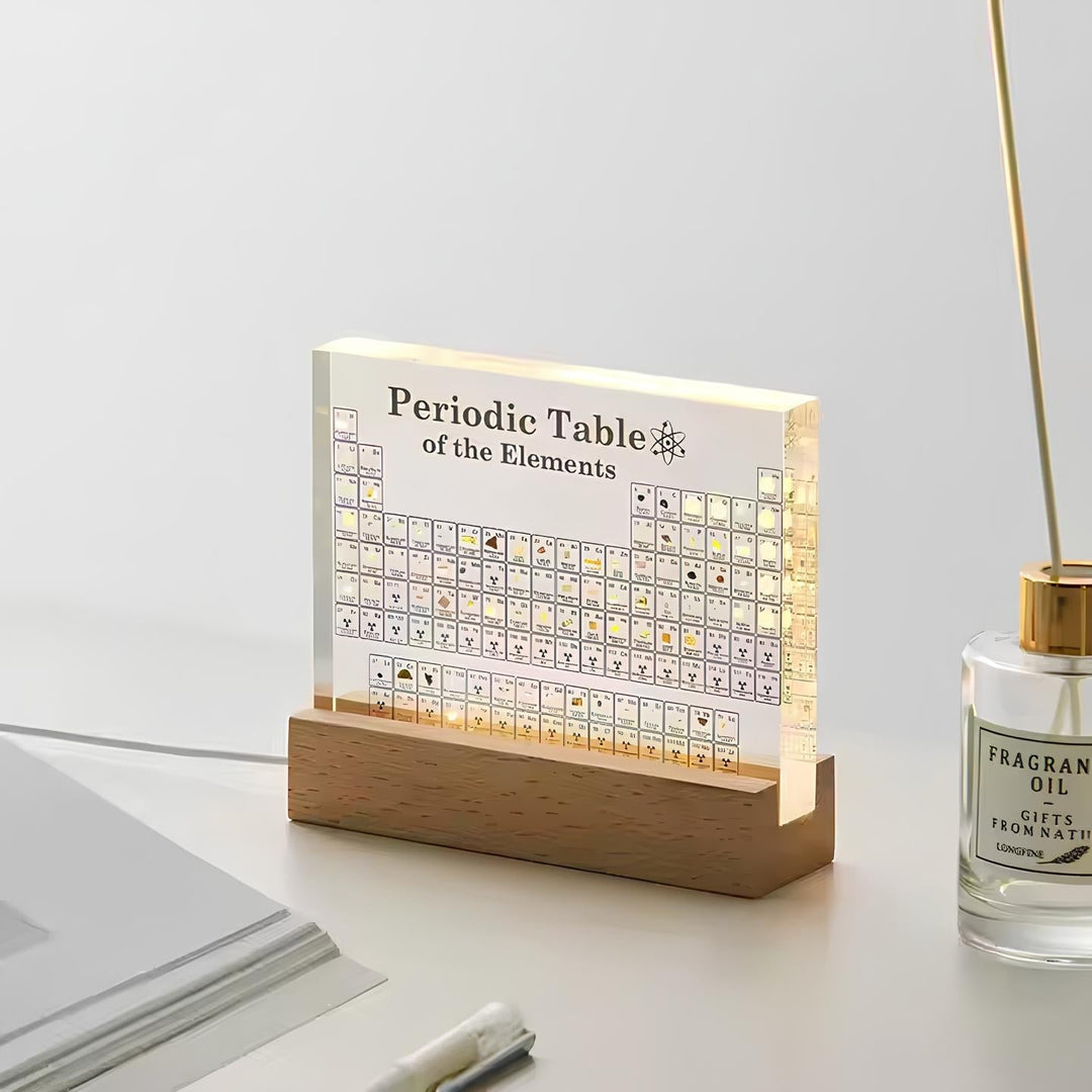 Desk display: Illuminated Periodic Table with Real Elements, enhancing any home office