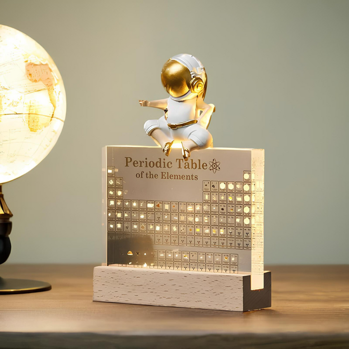 Chemistry in light: Illuminated Periodic Table with embedded real elements, acrylic art
