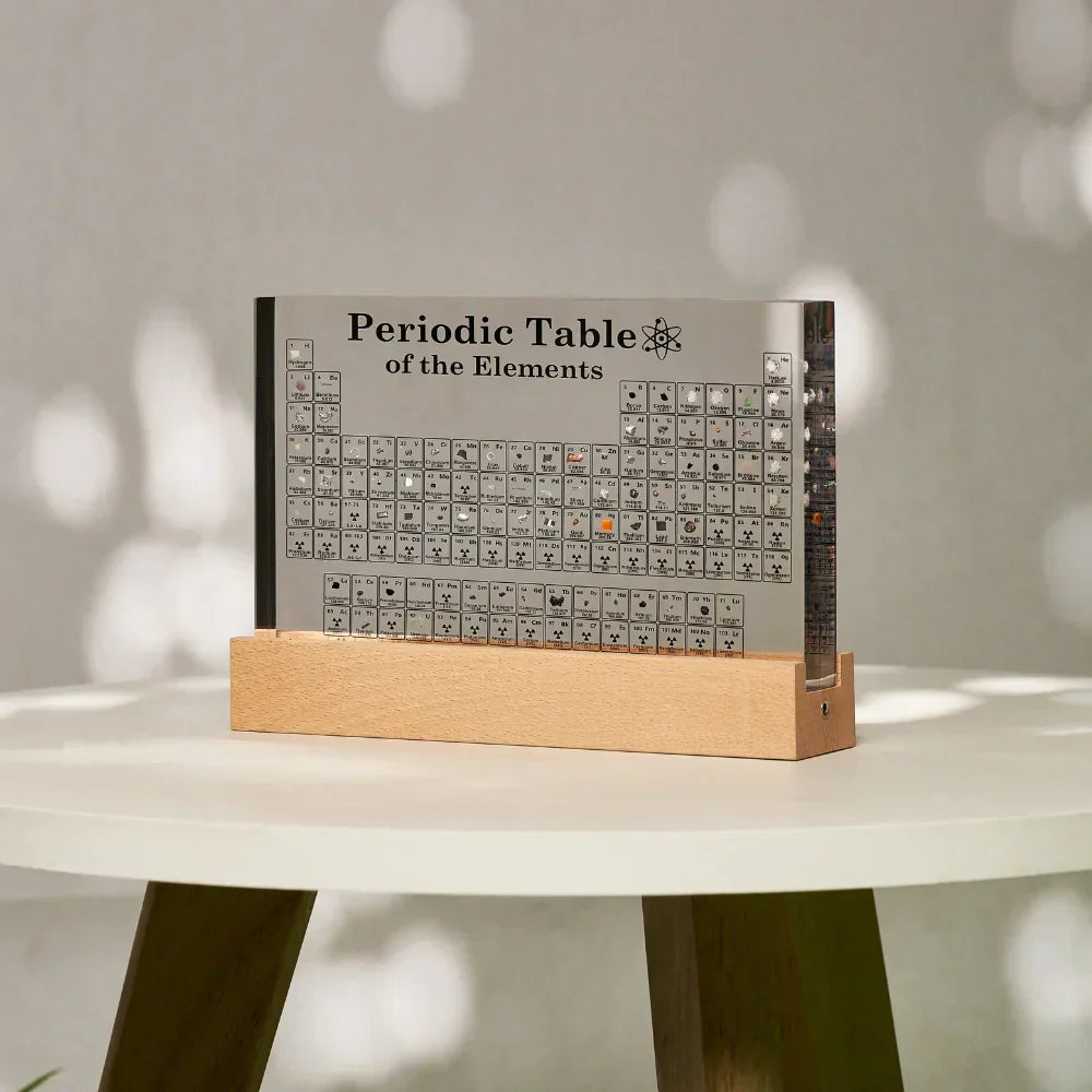 Detailed view of a real element within the Illuminated Periodic Table, educational science gift