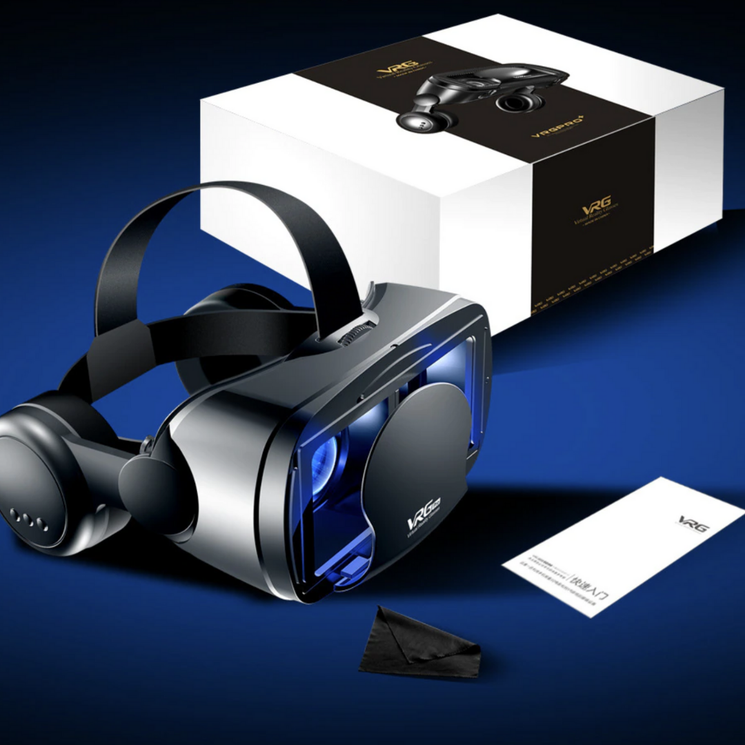 Immersive VR headset for iOS & Android smartphones. Features integrated HD headphones for a complete virtual reality experience.