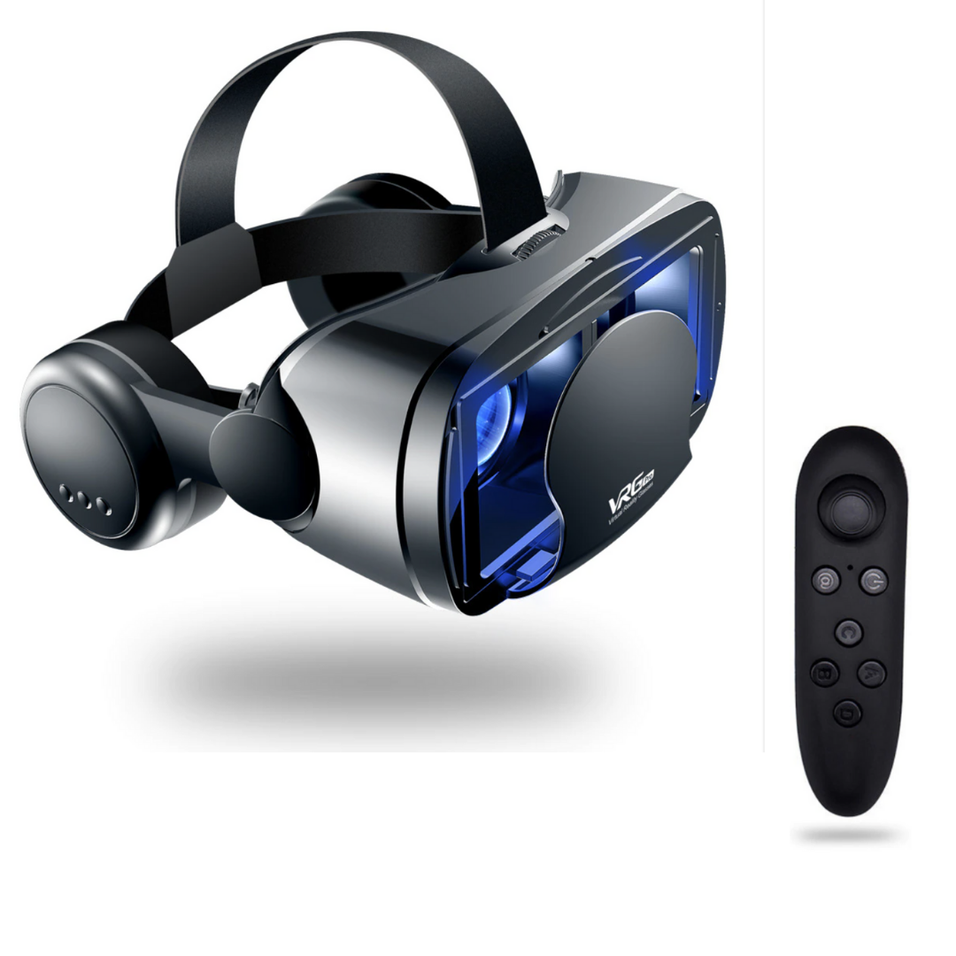 Adjustable VR headset for smartphones, ensuring comfortable virtual reality. Compatible with iOS & Android; includes headphones.