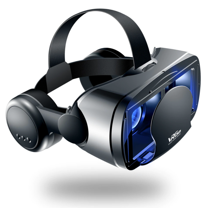 Sleek virtual reality headset designed for mobile gaming on iOS/Android, providing an immersive experience with built-in audio.