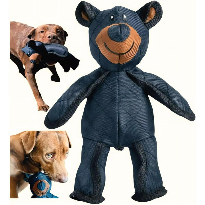 Indestructible blue bear dog toy for heavy chewers. Durable, chew-proof, tough pet supplies.