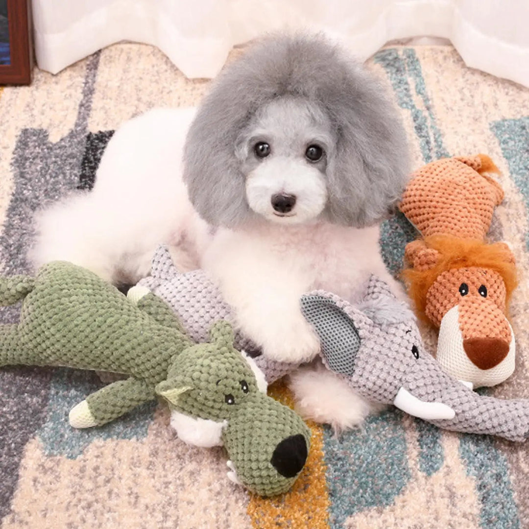 Durable plush & squeaky dog chew toy. Perfect for aggressive chewers, interactive play, and strong jaws.