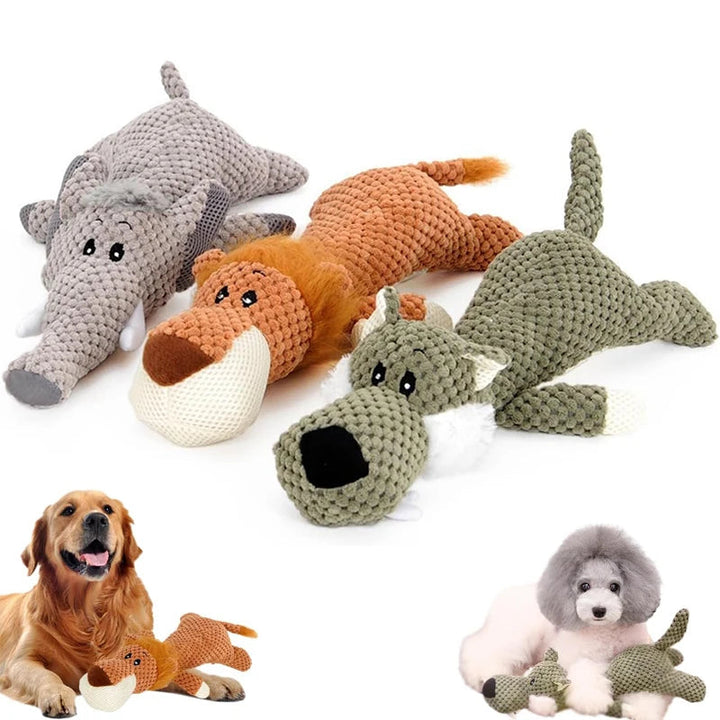 Aggressive chewer dog toy: durable plush & squeaky pet supply. Indestructible for powerful jaws.