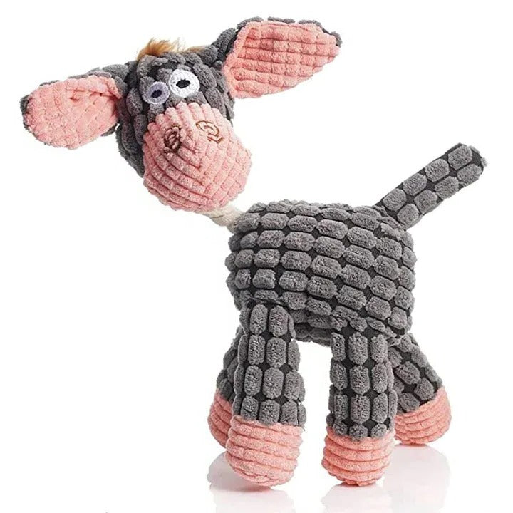 Robust squeaky plush dog chew toy, designed for aggressive chewers & anxiety relief.