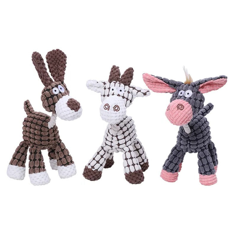 Long-lasting plush dog toy, an indestructible chew for aggressive chewers, with squeaky feature.