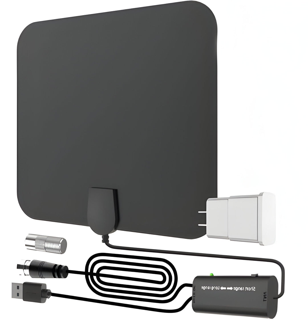 Indoor Digital Amplified HDTV Antenna with 300-mile range for crystal clear free TV. Perfect for cord cutting.