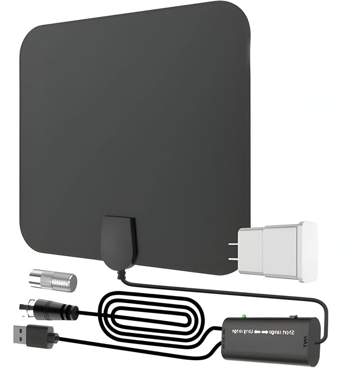 Indoor Digital Amplified HDTV Antenna with 300-mile range for crystal clear free TV. Perfect for cord cutting.