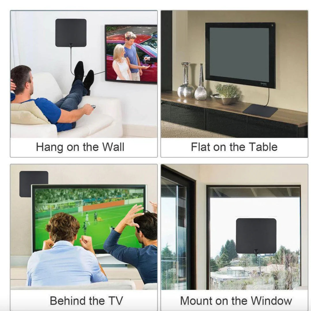 Sleek, thin design indoor HDTV antenna. Digital amplified for strong signal, easy setup for free TV.