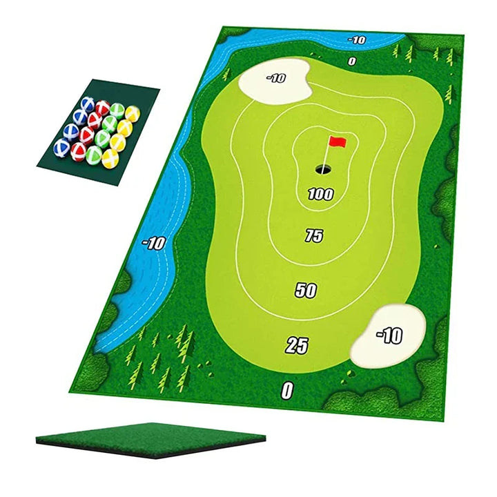 Complete Indoor Golf Set for family fun & home practice. Includes swing trainer for all ages. Recreational golf.
