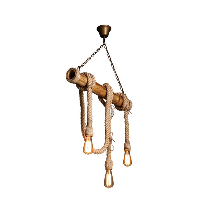 Industrial bamboo pendant lamp, adjustable ceiling light for modern dining rooms.