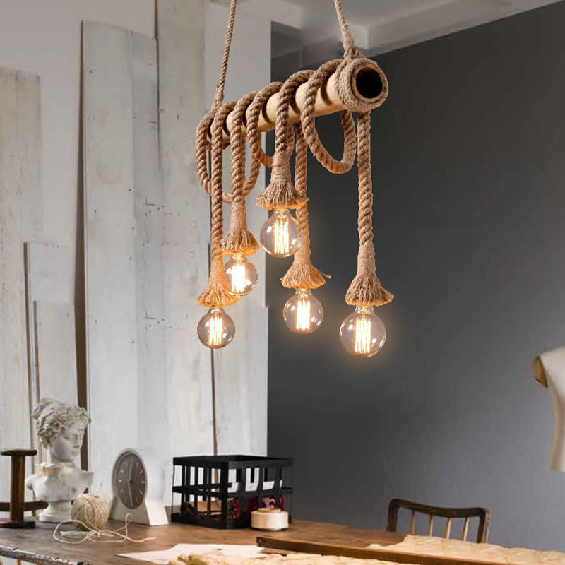 Height adjustable industrial bamboo light, modern pendant for versatile home lighting.