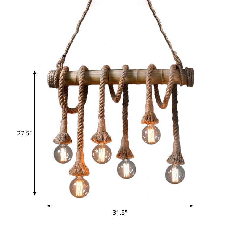 Sustainable bamboo pendant lamp, industrial design, adjustable ceiling light for living spaces.