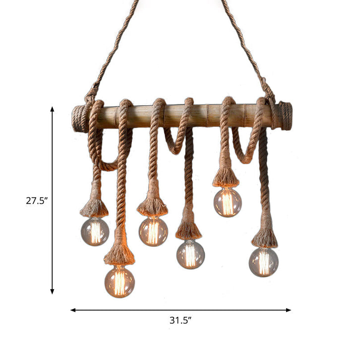 Sustainable bamboo pendant lamp, industrial design, adjustable ceiling light for living spaces.