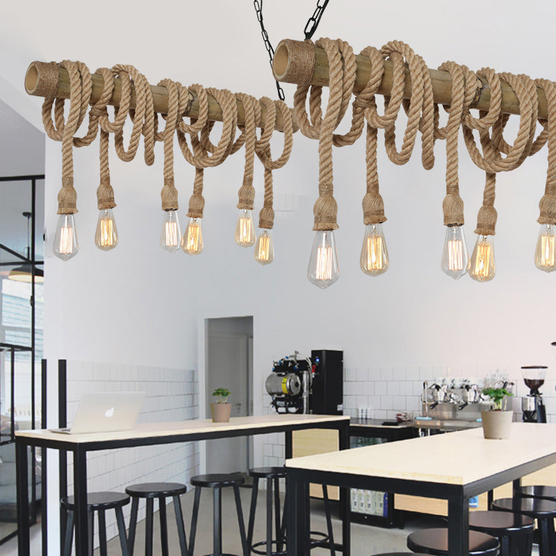 Elegant bamboo pendant lamp, industrial touch, adjustable ceiling light for any room.