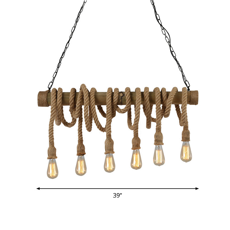 Adjustable industrial bamboo ceiling light, eco-friendly design for a stylish kitchen.