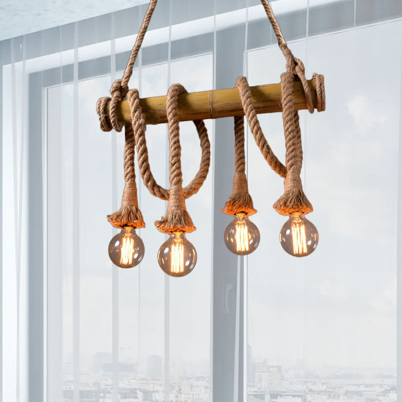 Modern industrial bamboo pendant, height adjustable for perfect ambiance in dining areas.