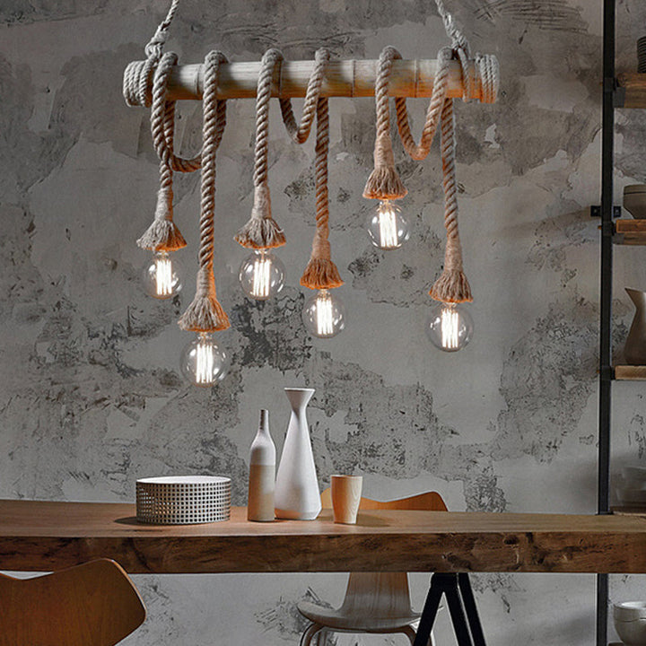 Handcrafted bamboo industrial light, adjustable ceiling fixture for a unique home.