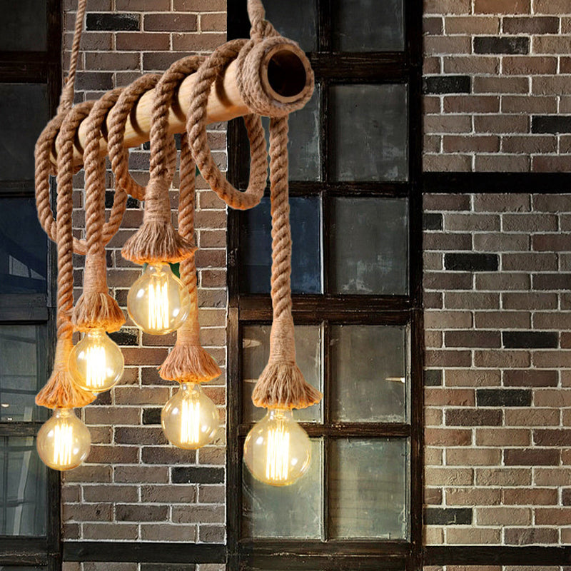 Eco-friendly bamboo light, industrial style adjustable ceiling fixture for kitchen islands.
