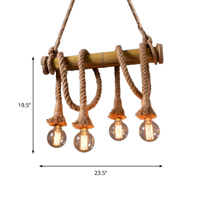 Eco-conscious industrial bamboo lamp, adjustable height ceiling fixture for modern decor.