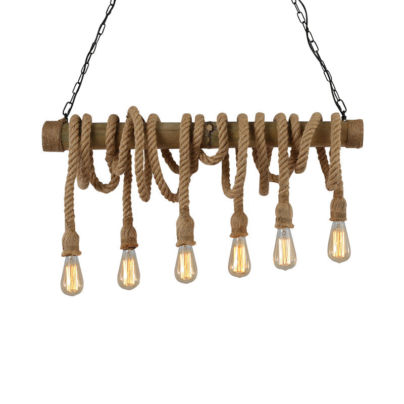 Contemporary industrial bamboo ceiling light, adjustable for a chic dining room.