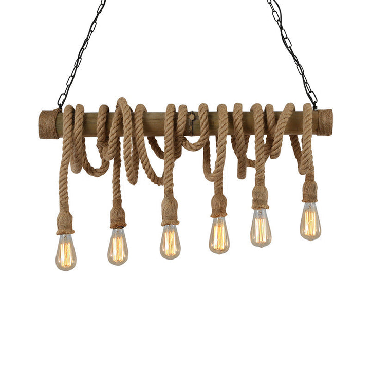 Contemporary industrial bamboo ceiling light, adjustable for a chic dining room.