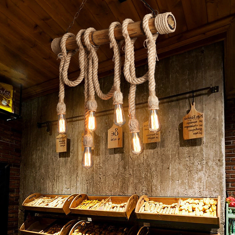 Industrial bamboo pendant lamp, adjustable height, natural material for modern homes.
