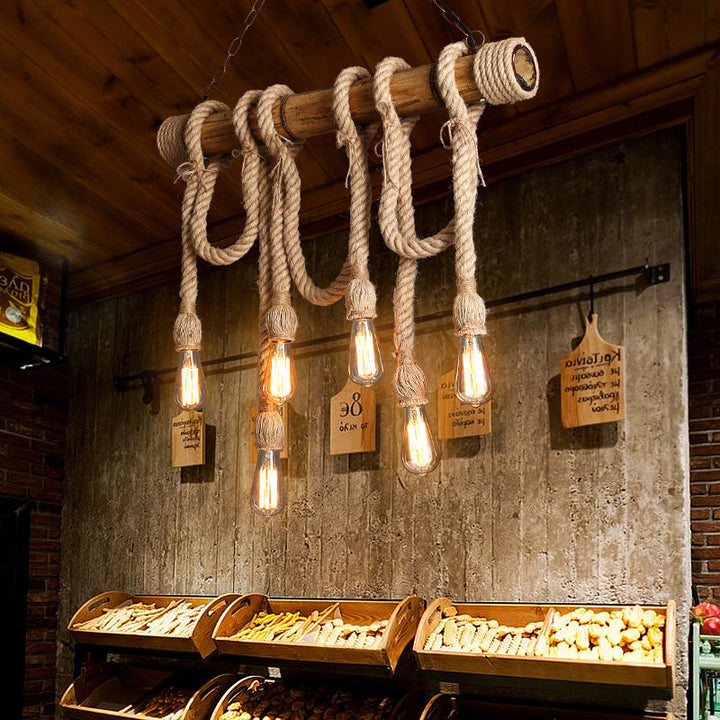 Industrial bamboo pendant lamp, adjustable height, natural material for modern homes.