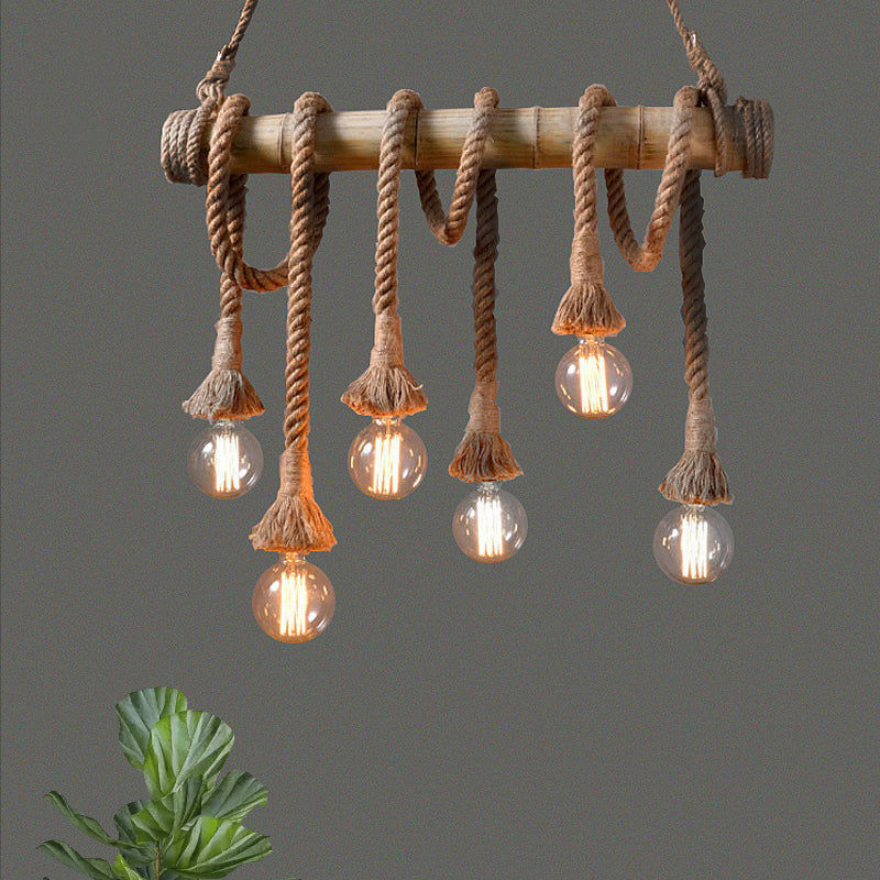 Eco-friendly bamboo pendant, adjustable industrial ceiling light for sustainable living.