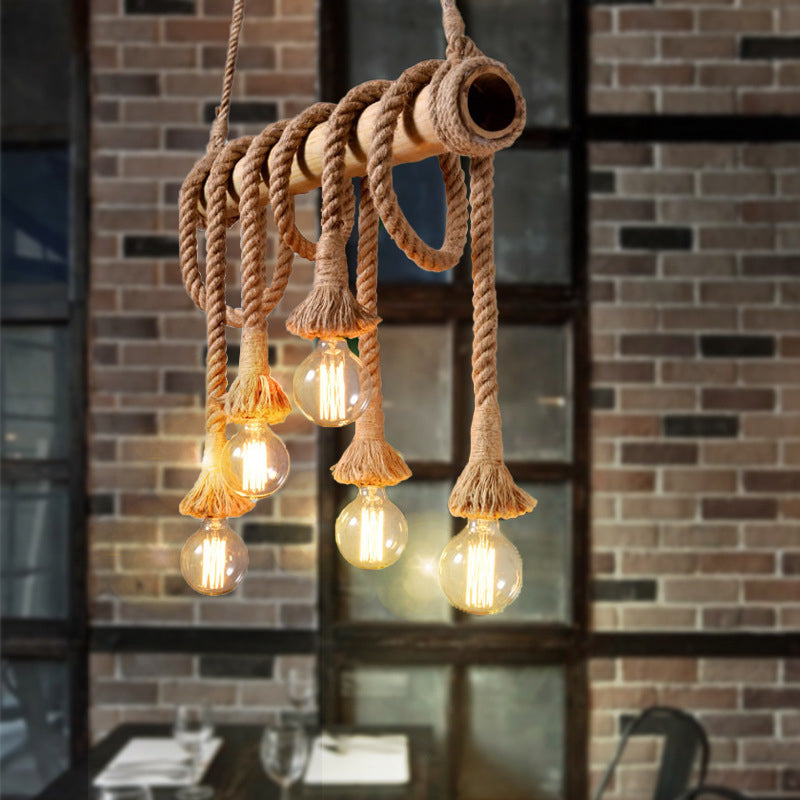 Modern industrial bamboo pendant lamp, adjustable height for natural home decor.