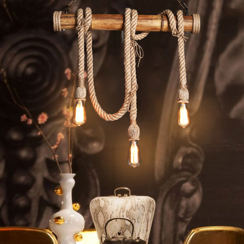 Hand-woven bamboo ceiling light, industrial design, adjustable for dining areas.
