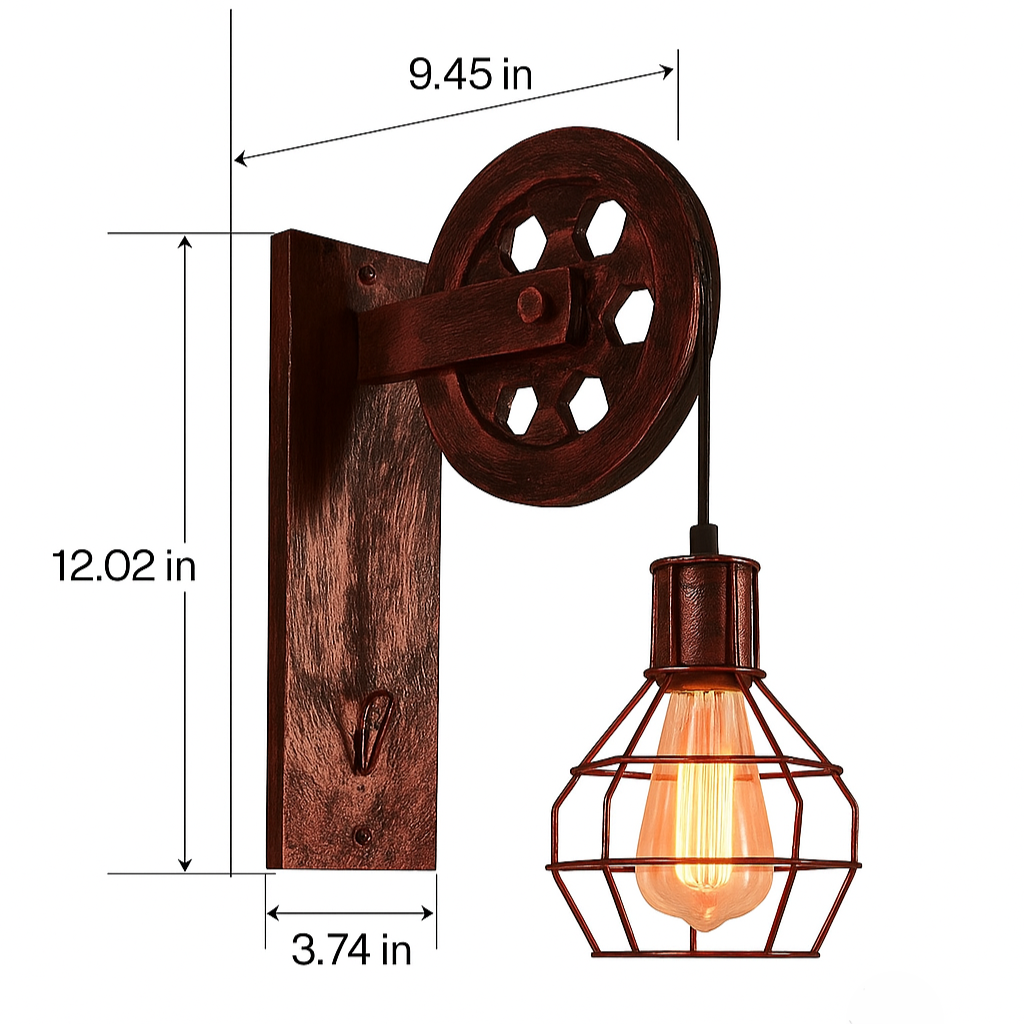 Decorative industrial LED wall lamp. Vintage metal fixture offers modern lighting & home decor for living areas.