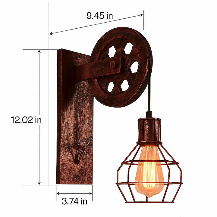 Decorative industrial LED wall lamp. Vintage metal fixture offers modern lighting & home decor for living areas.