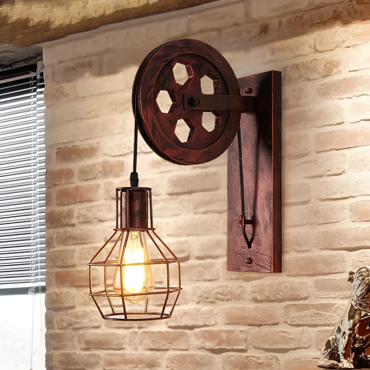Energy-efficient LED industrial wall lamp. Rustic metal design for office, living room, or bedroom lighting.
