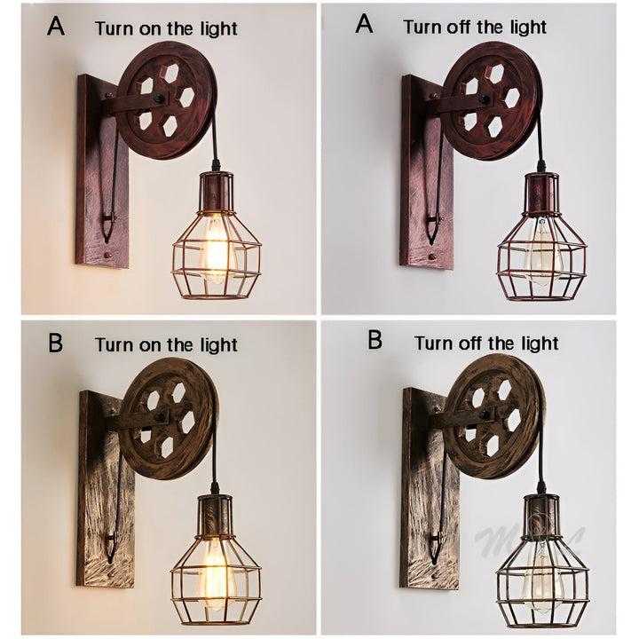 Durable metal industrial wall lamp with energy-efficient LED light. Great for rustic home decor in any room.