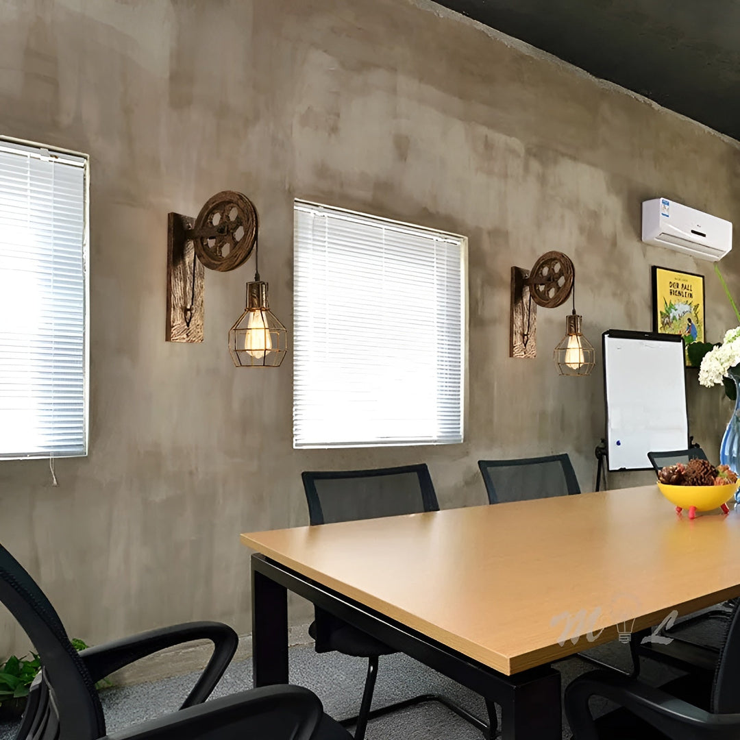 Industrial style LED wall lamp, metal construction. Perfect for office, bedroom, or living room ambient lighting.