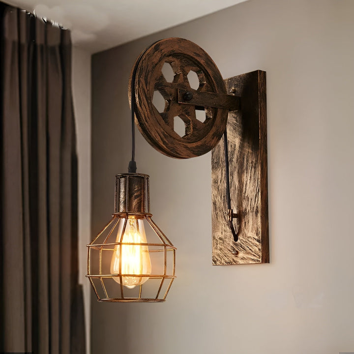Rustic industrial LED wall lamp, vintage metal design. Enhance your home decor with stylish, energy-efficient light.